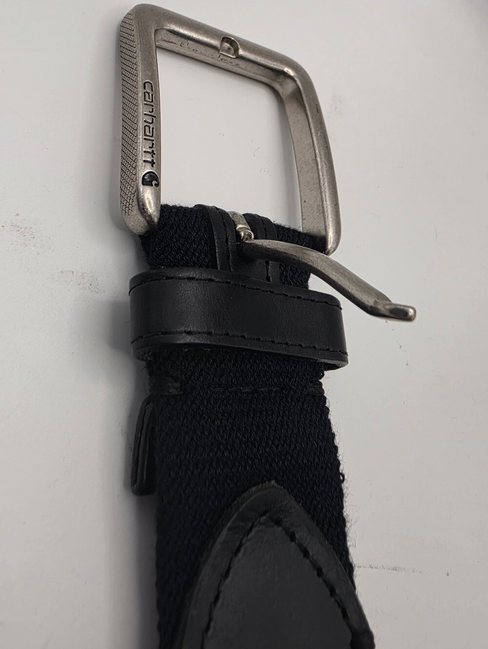 Carhartt Black Canvas Leather Trim Belt Size 36 Logo Buckle Workwear Great Cond - Picture 3 of 10